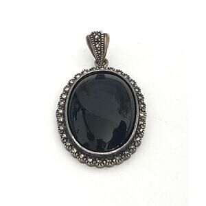 925 Sterling Silver Pendant Marcasites Black Onyx Vintage Estate Hummingbird